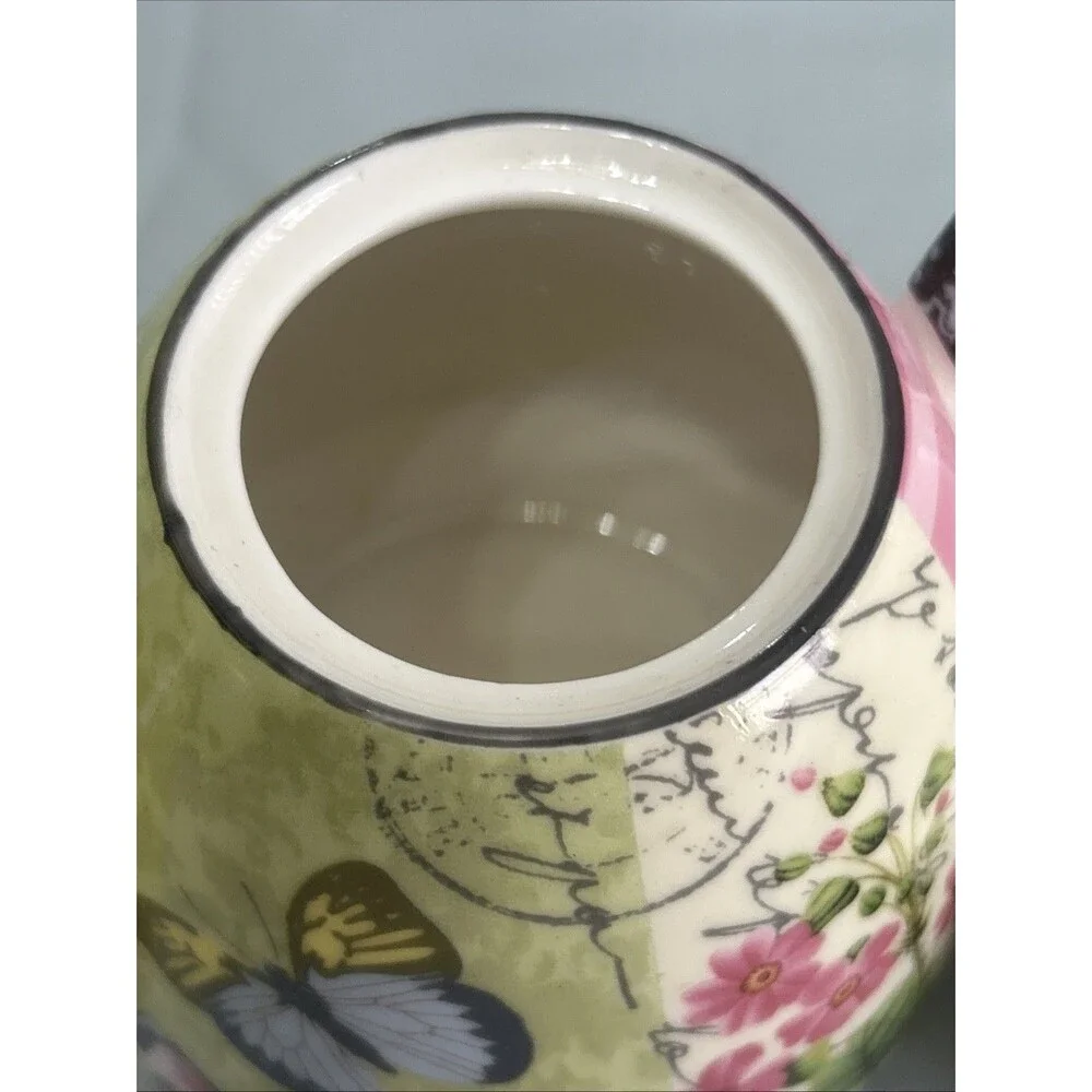 Porcelain Tea for One Stackable Teapot & Mug Butterfly Garden Theme